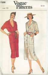 7328 VOGUE 1979 SLIM STRT BLOUSON COLLAR BUTTON DRESS PATTERN 14 and 10